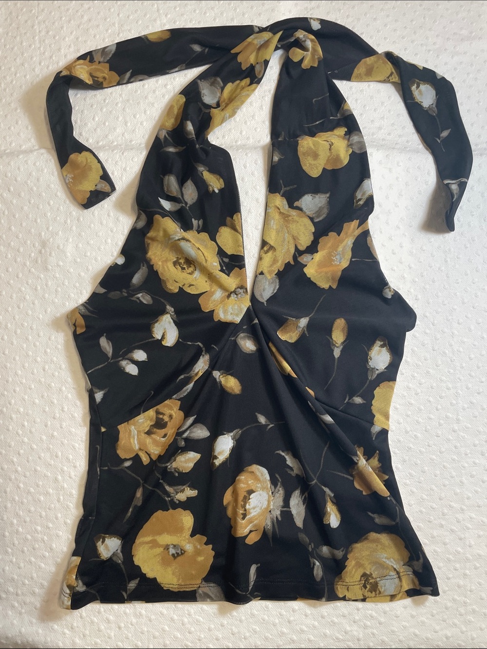 ANTHROPOLOGIE Mesh black floral tank crop resort wear summer wedding halter SEUC